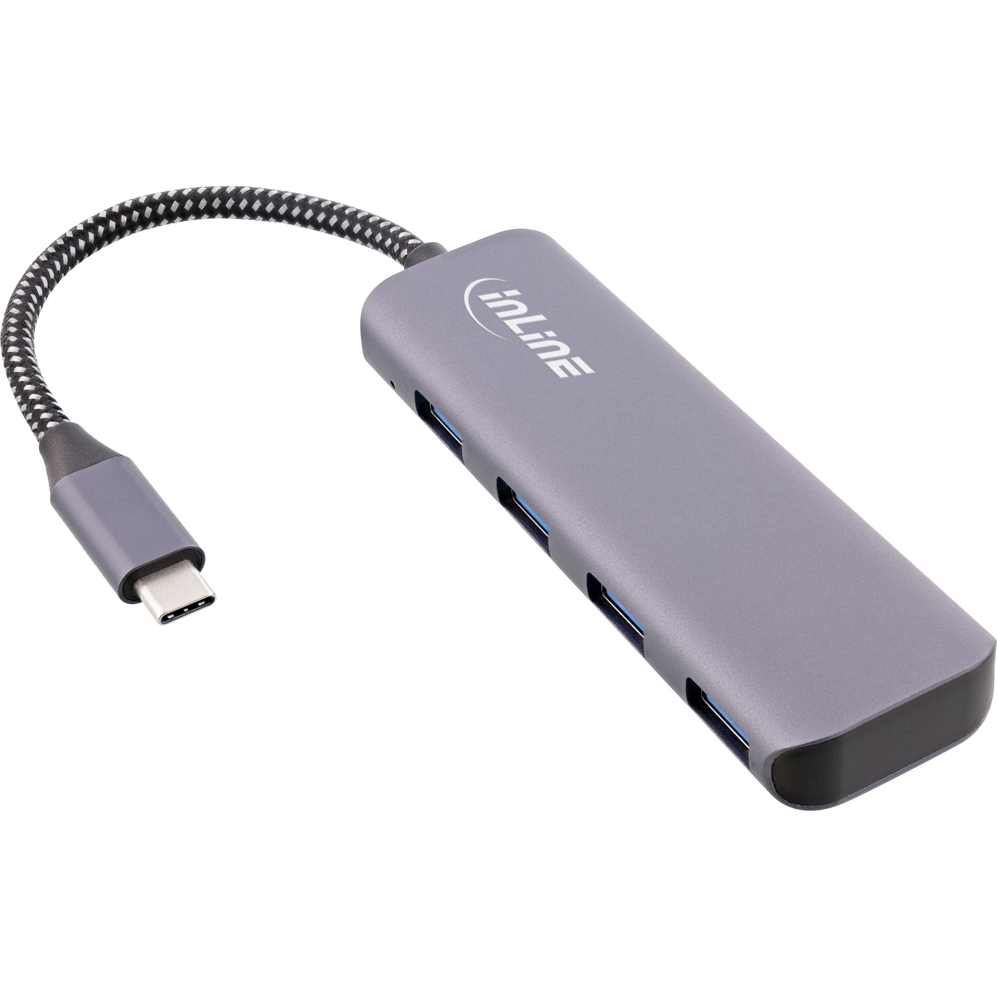 InLine® USB 3.2 Gen.2 Hub (10Gb/s), USB-C zu 4 Port USB-C (1 Port power  through bis 100W), OTG, Aluminiumgehäuse, grau, ohne Netzteil, Hubs, Eingabe / Ausgabe, Produkte